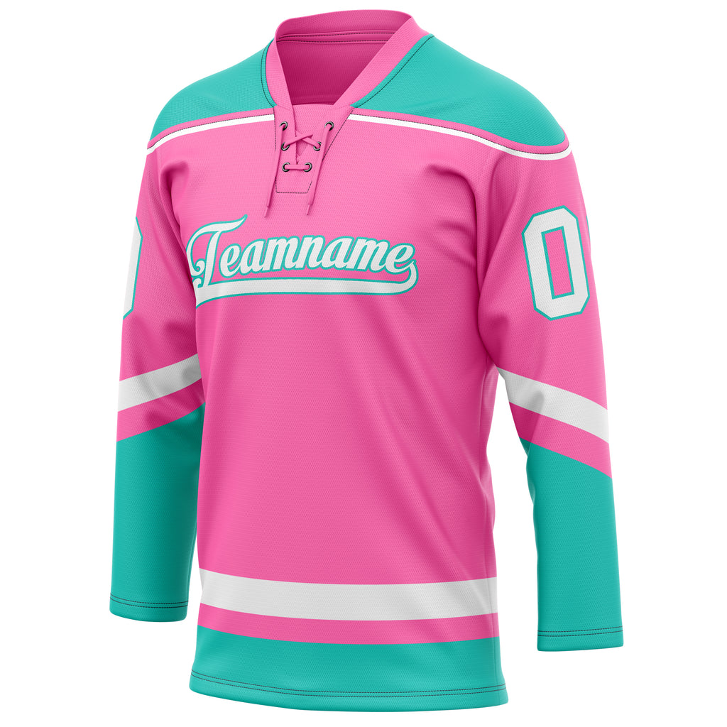 Personalized Pink & Teal Solid Colour Hockey Jersey