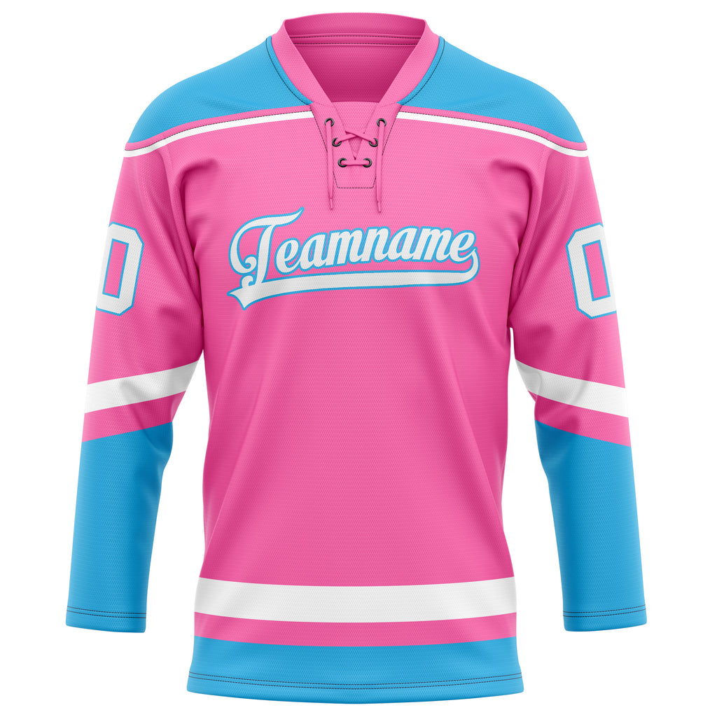 Personalized Pink & Blue Solid Colour Hockey Jersey