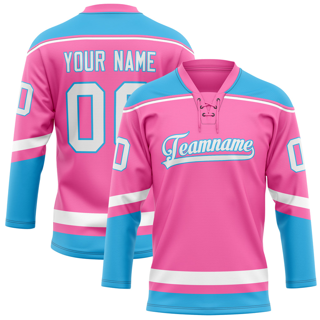 Personalized Pink & Blue Solid Colour Hockey Jersey