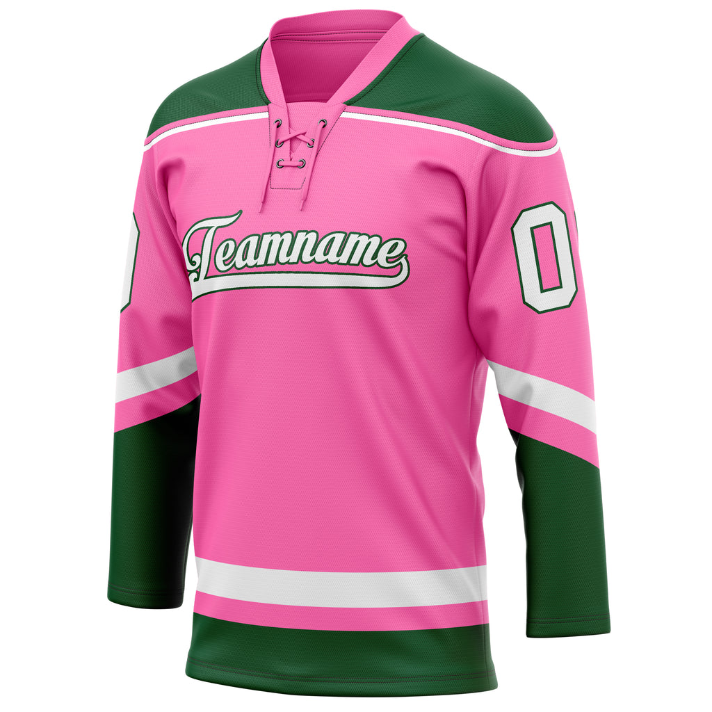 Personalized Pink & Kelly Green Solid Colour Hockey Jersey