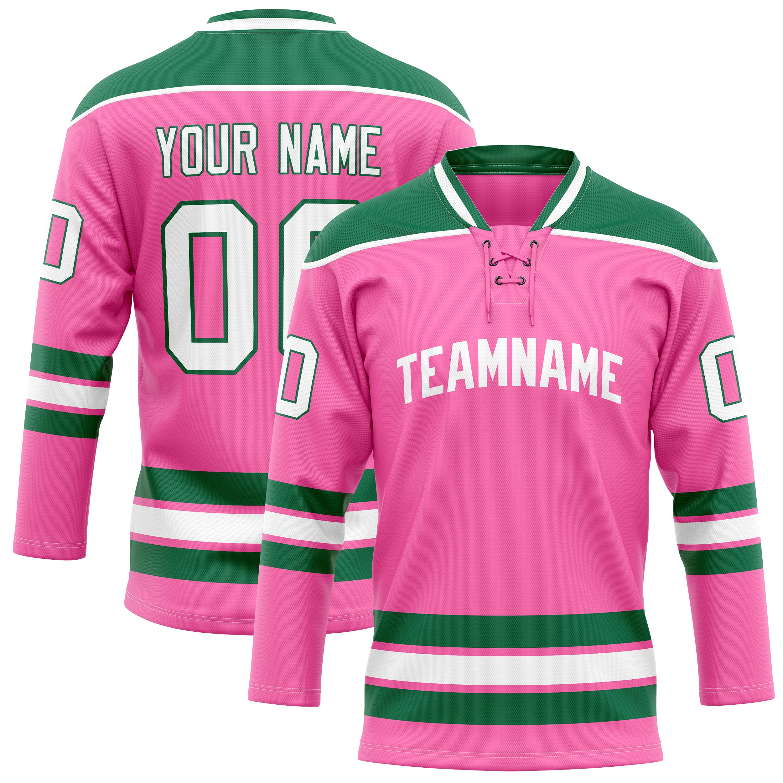 Personalized Pink & Kelly Green Solid Colour Hockey Jersey