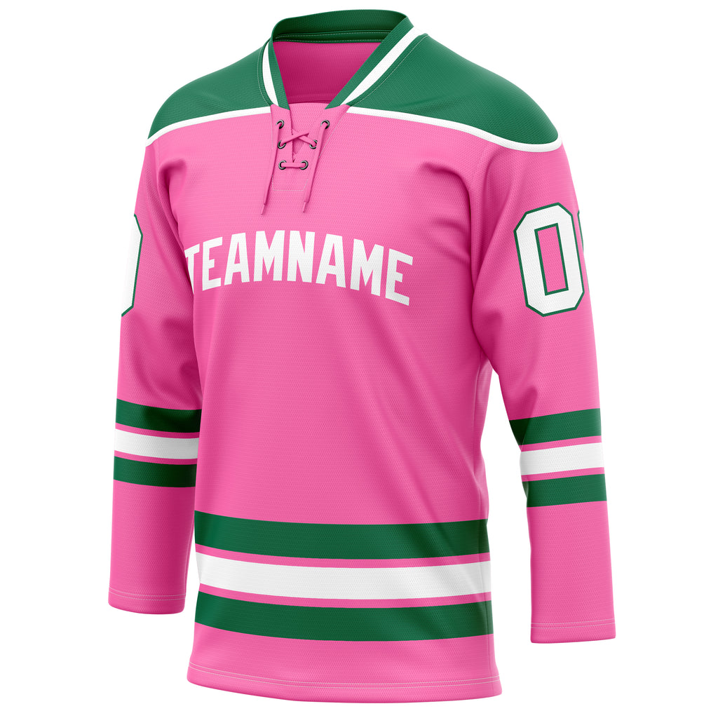 Personalized Pink & Kelly Green Solid Colour Hockey Jersey