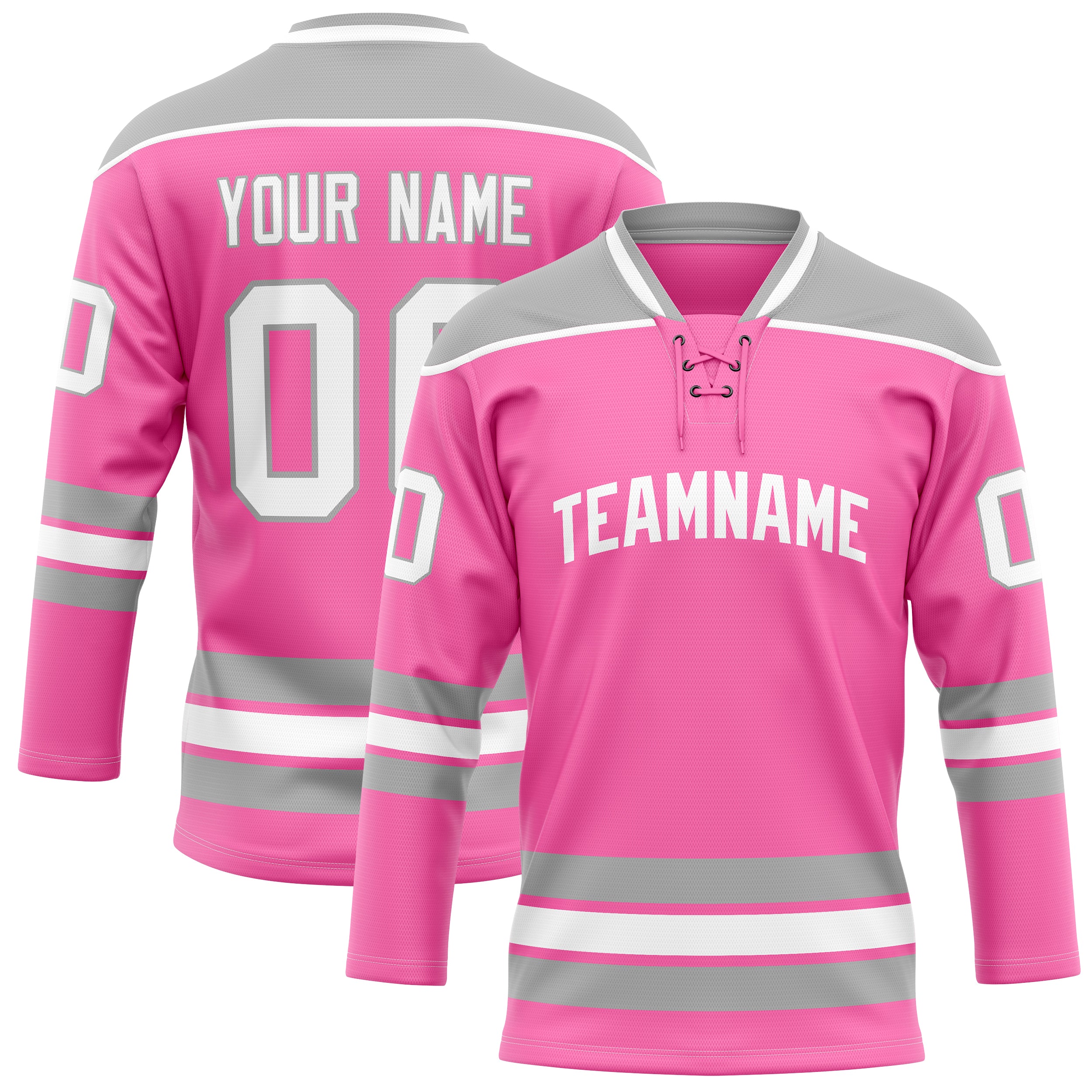 Personalized Pink & Gray Solid Colour Hockey Jersey
