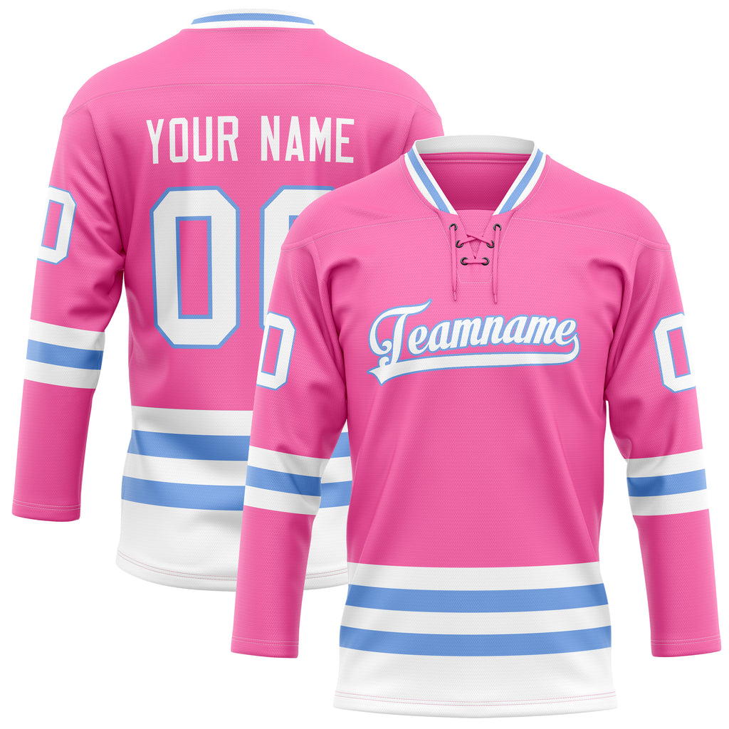 Personalized Pink & Light Blue Solid Colour Hockey Jersey