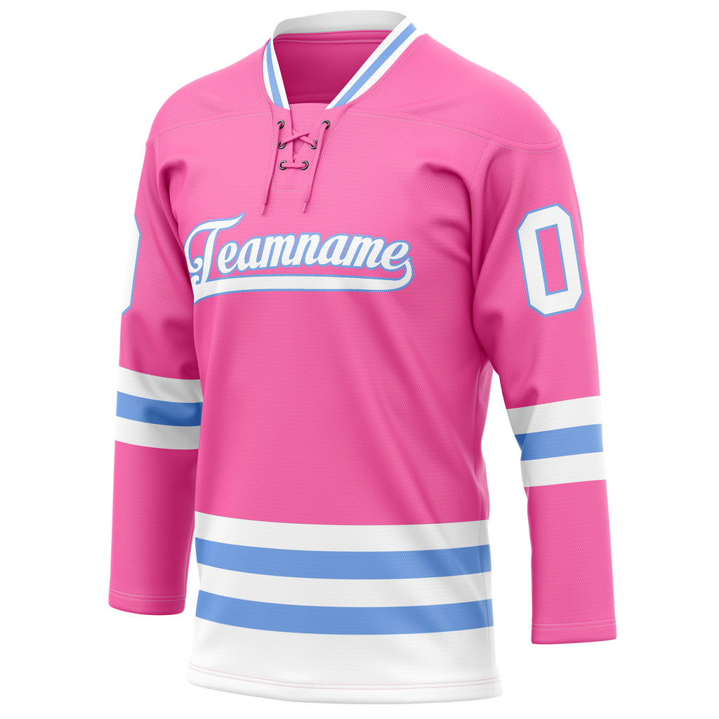 Personalized Pink & Light Blue Solid Colour Hockey Jersey