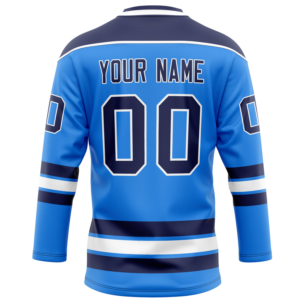 Personalized Powder & Blue Black Solid Colour Hockey Jersey
