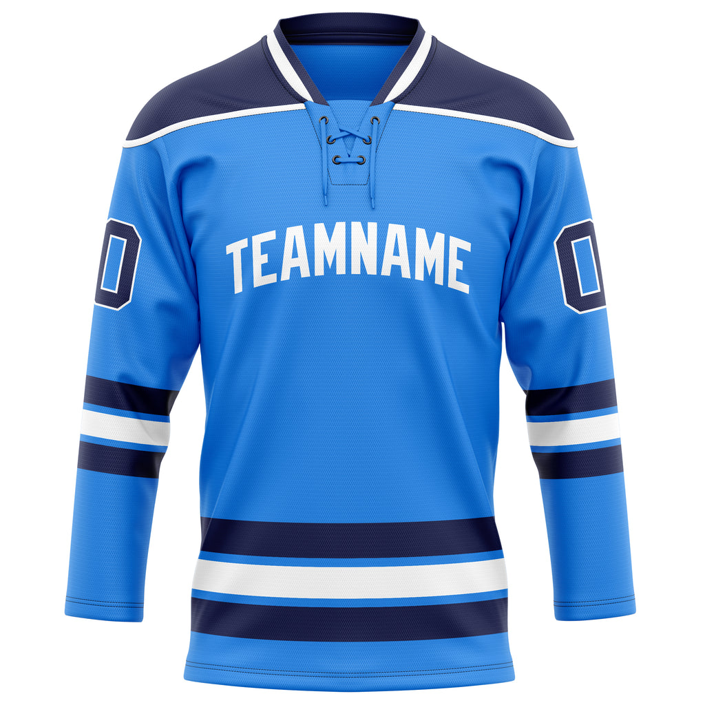 Personalized Powder & Blue Black Solid Colour Hockey Jersey