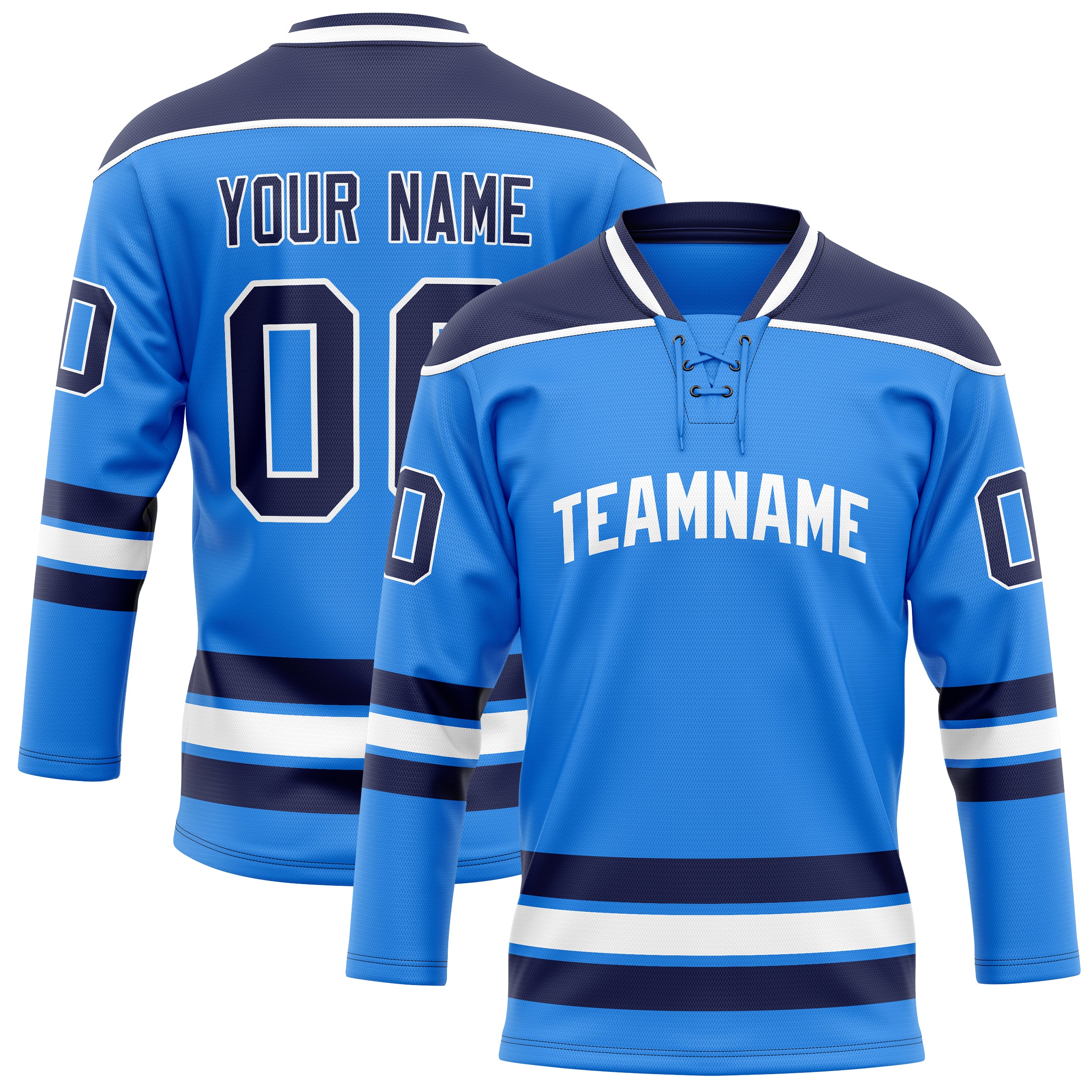Personalized Powder & Blue Black Solid Colour Hockey Jersey