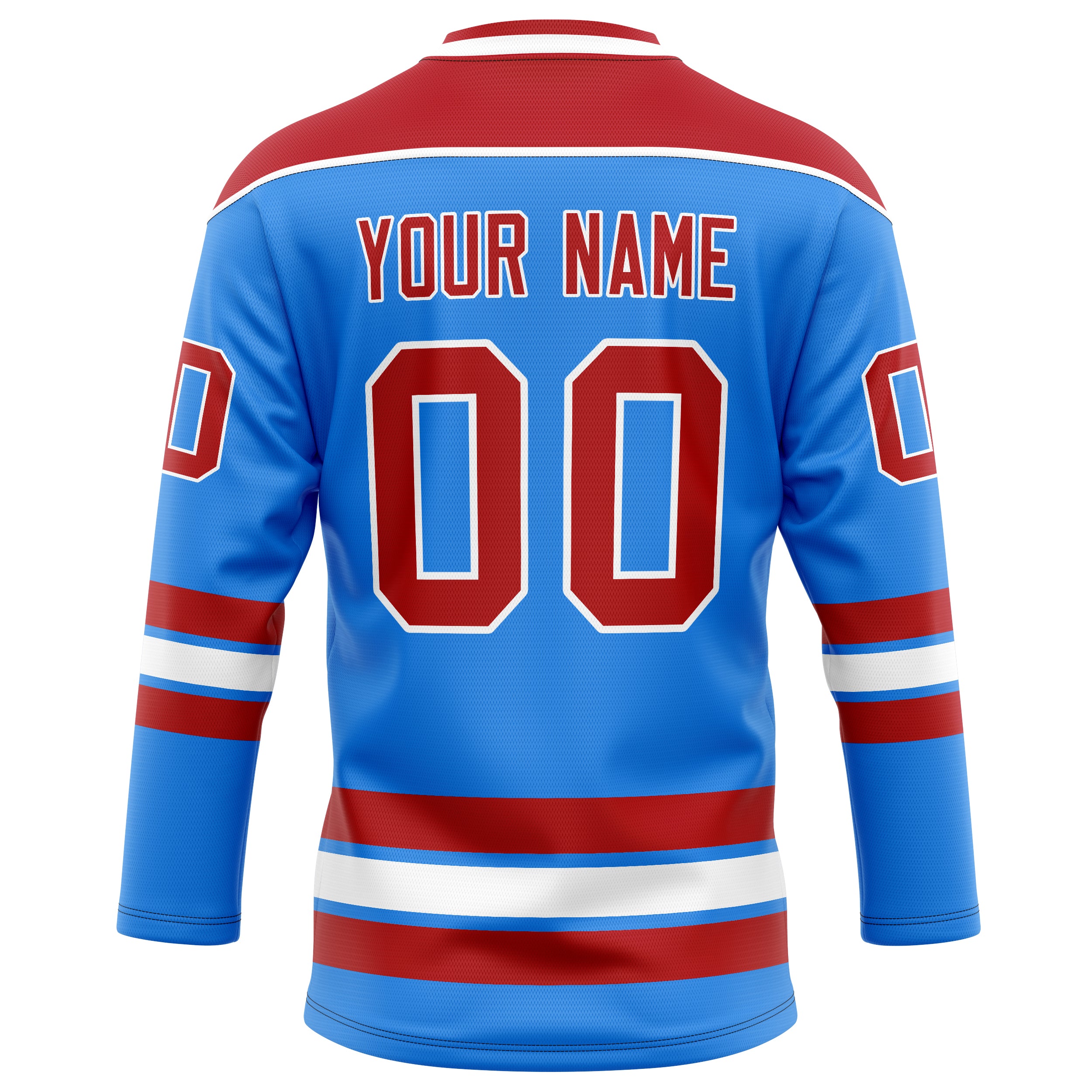 Personalized Powder & Blue Red Solid Colour Hockey Jersey