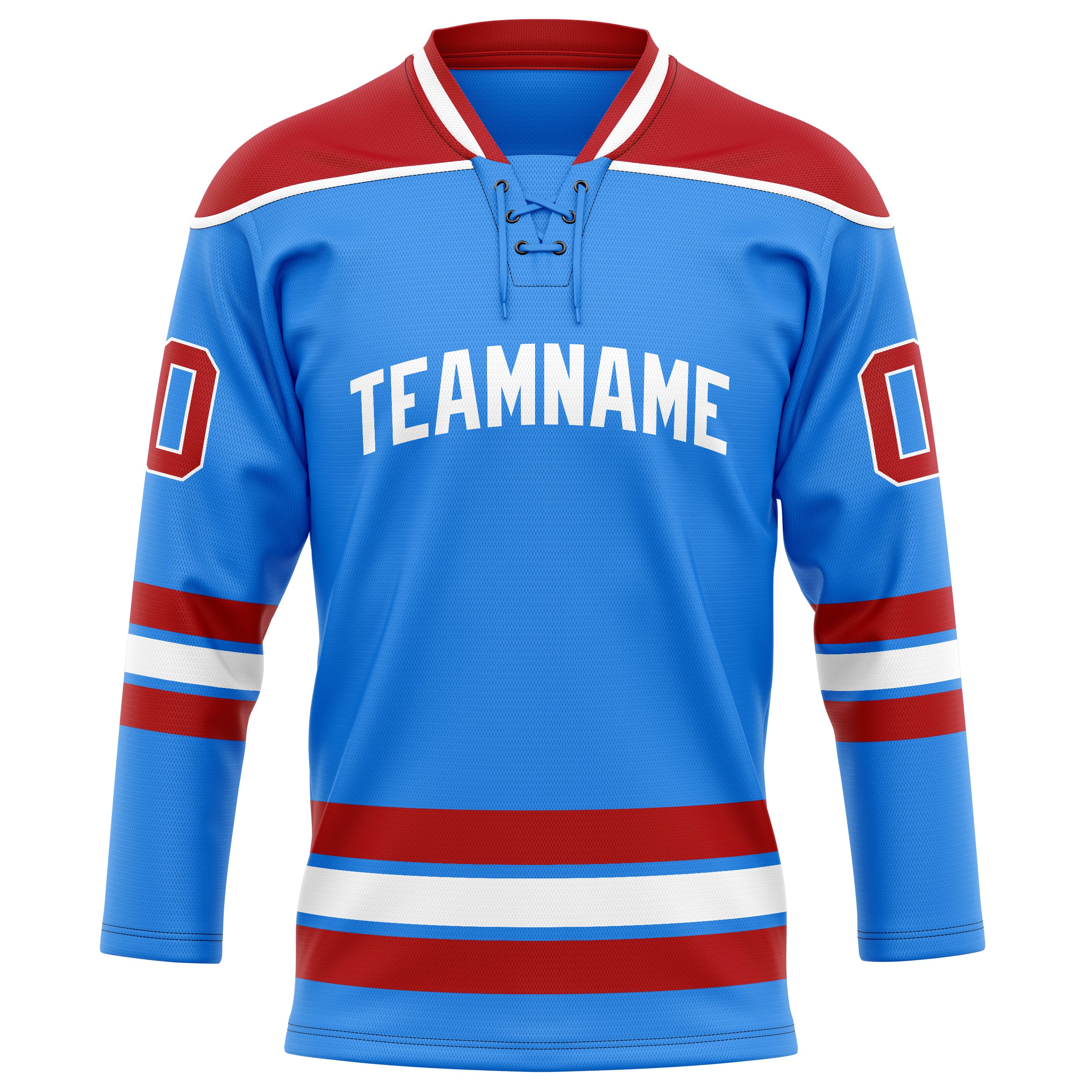 Personalized Powder & Blue Red Solid Colour Hockey Jersey