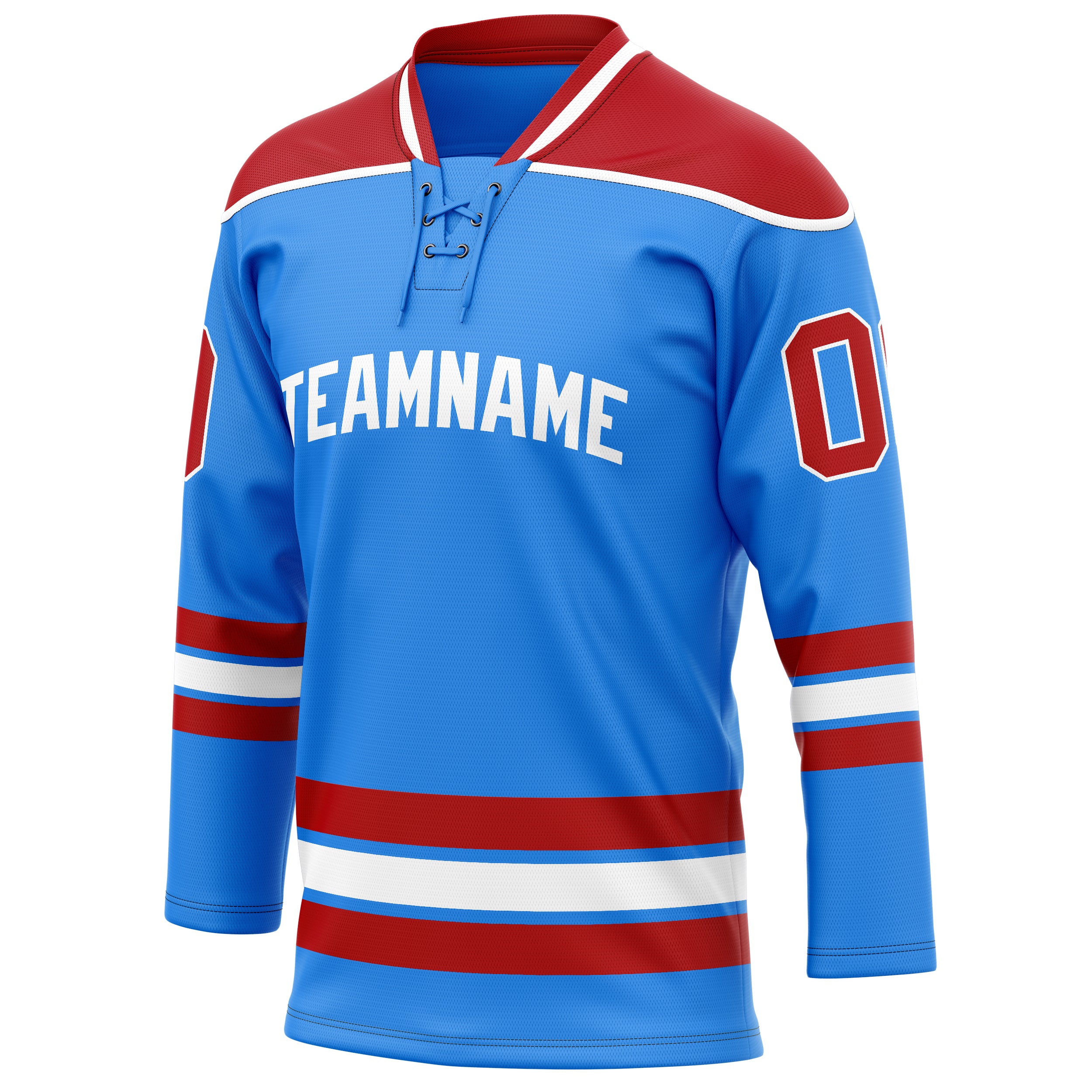 Personalized Powder & Blue Red Solid Colour Hockey Jersey