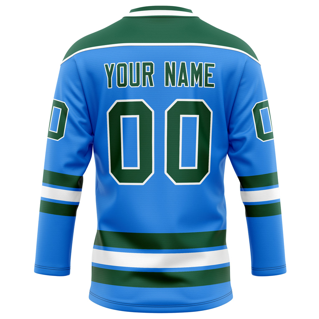 Personalized Powder & Blue Kelly Green Solid Colour Hockey Jersey