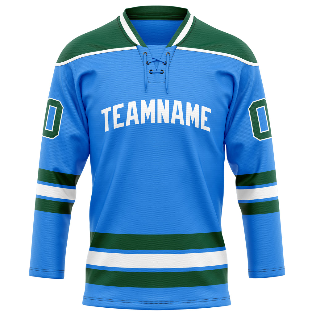 Personalized Powder & Blue Kelly Green Solid Colour Hockey Jersey