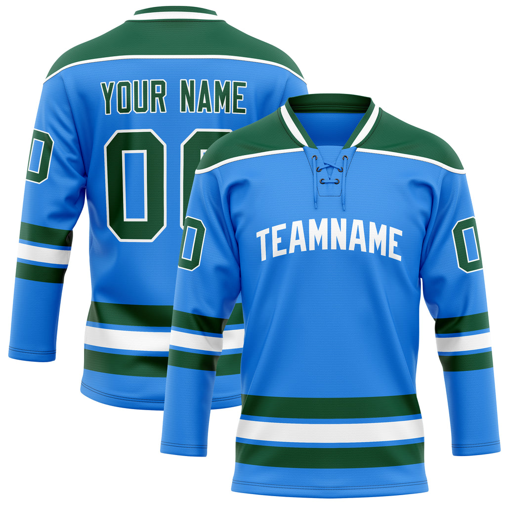 Personalized Powder & Blue Kelly Green Solid Colour Hockey Jersey