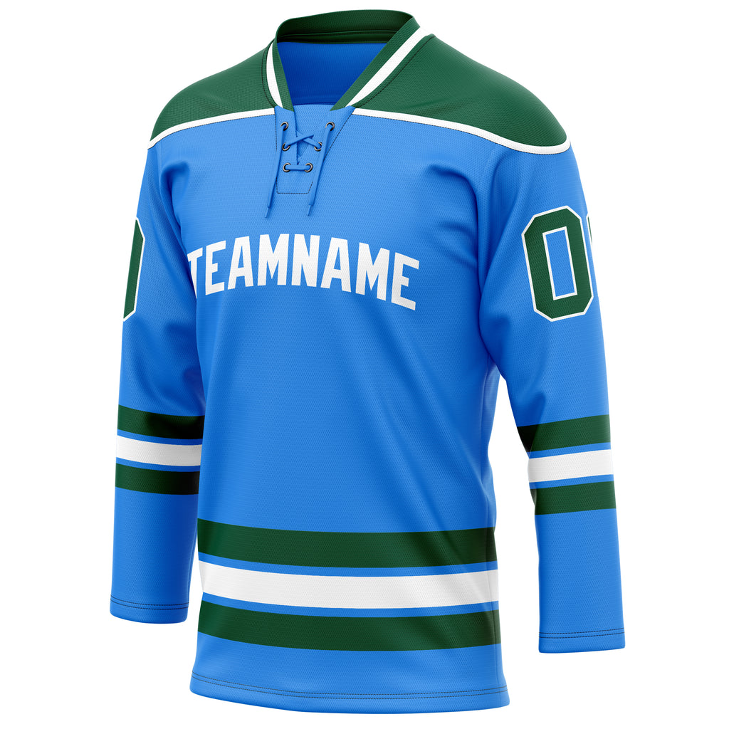 Personalized Powder & Blue Kelly Green Solid Colour Hockey Jersey