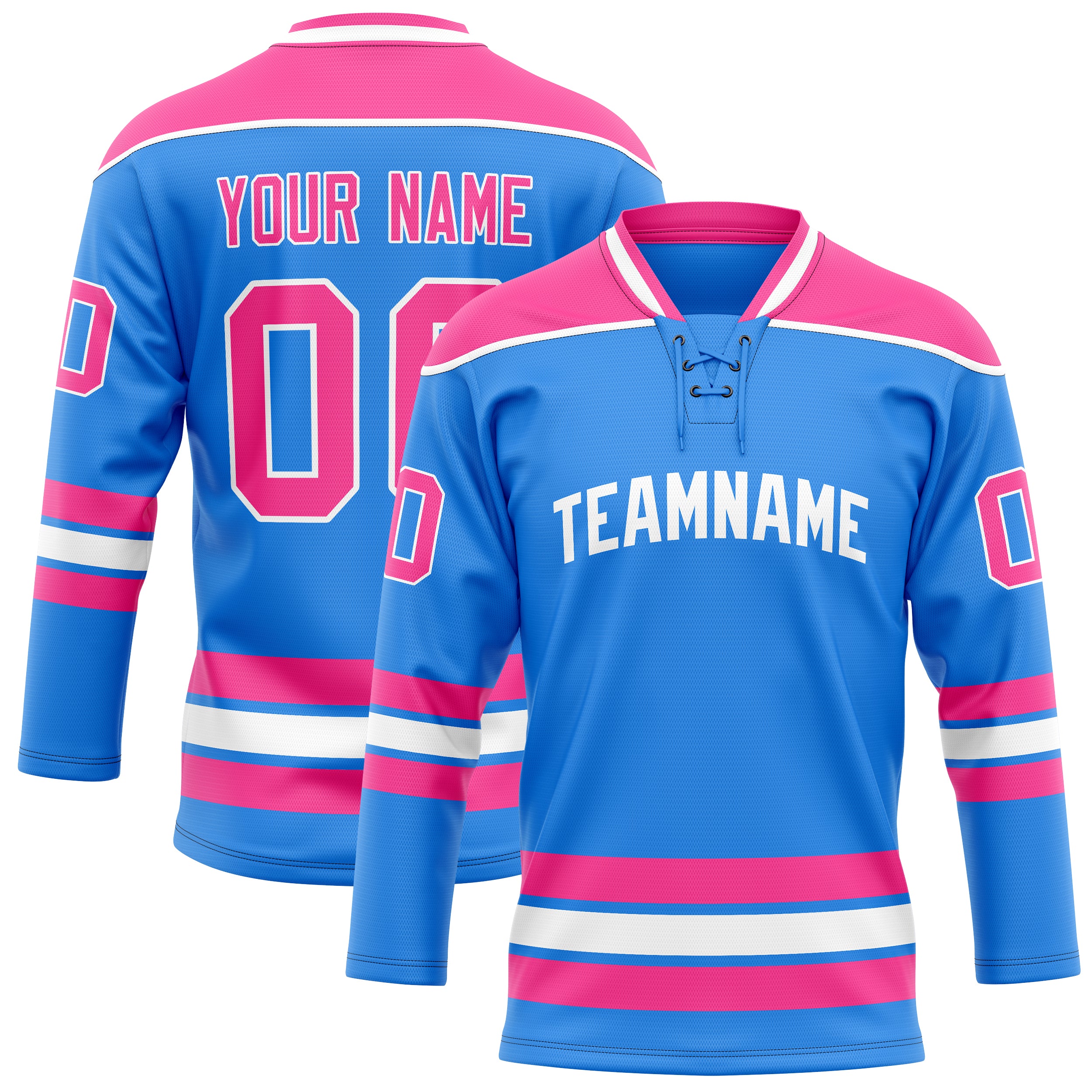 Personalized Powder & Blue Pink Solid Colour Hockey Jersey