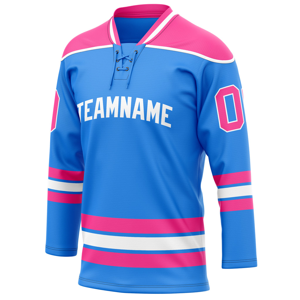 Personalized Powder & Blue Pink Solid Colour Hockey Jersey