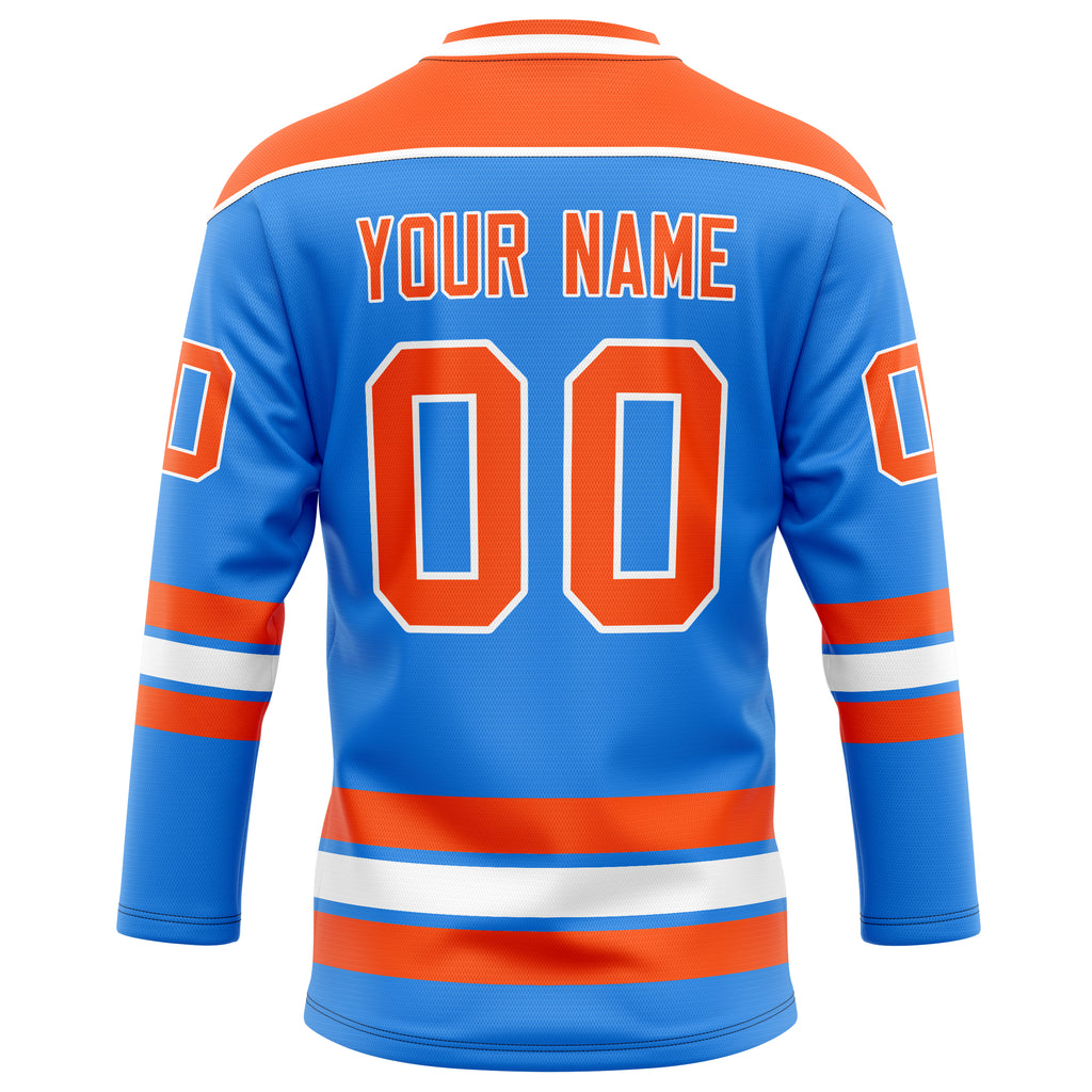 Personalized Powder & Blue Orange Solid Colour Hockey Jersey