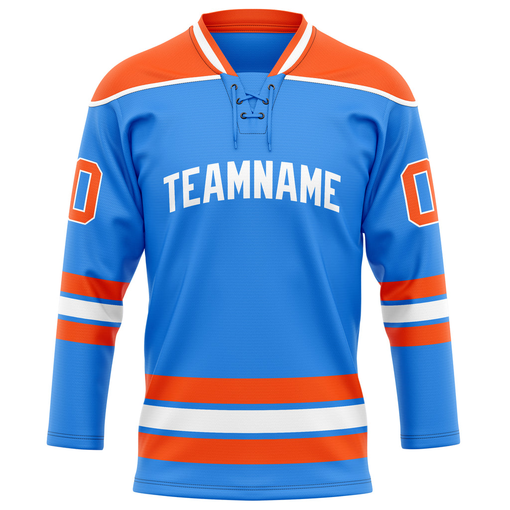 Personalized Powder & Blue Orange Solid Colour Hockey Jersey