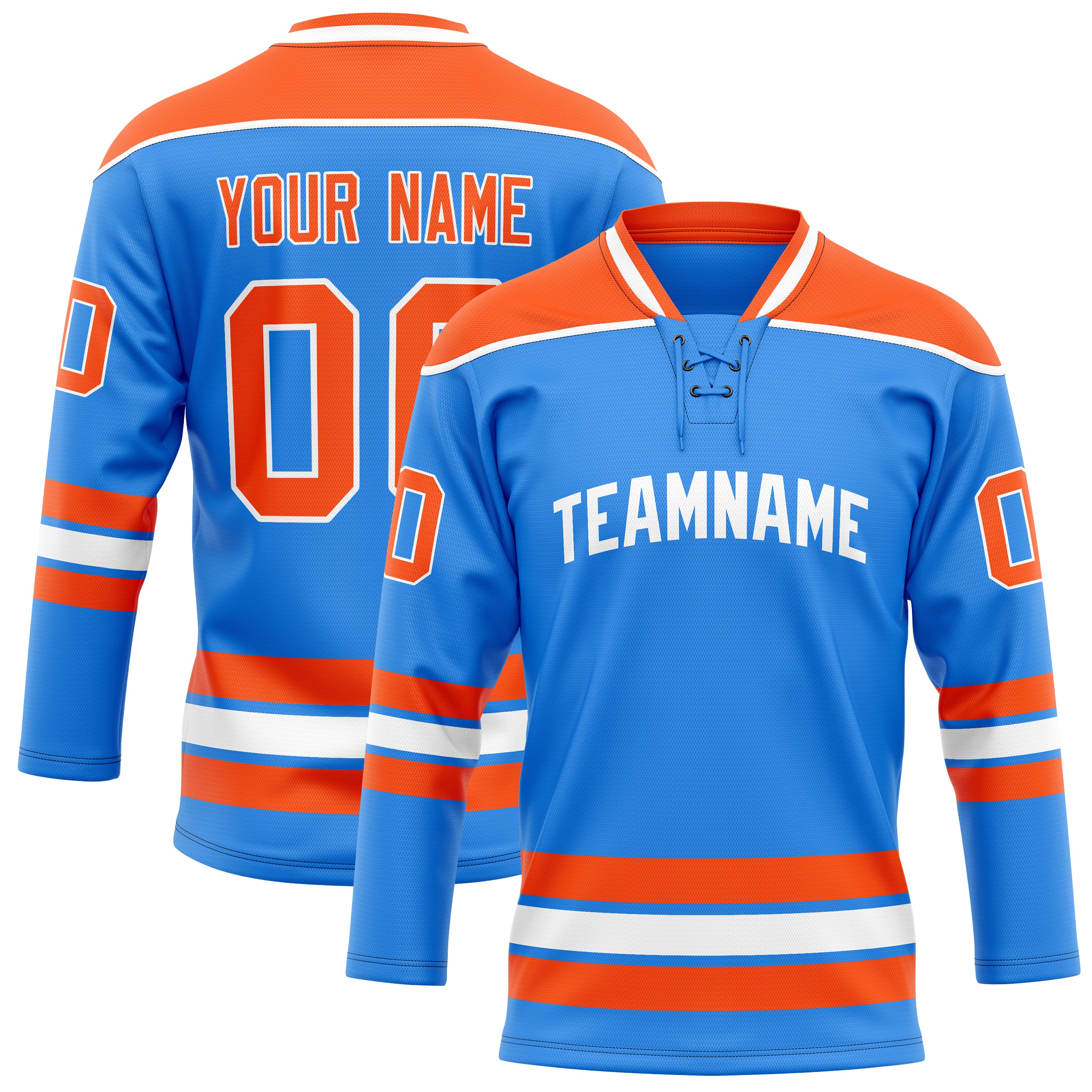 Personalized Powder & Blue Orange Solid Colour Hockey Jersey
