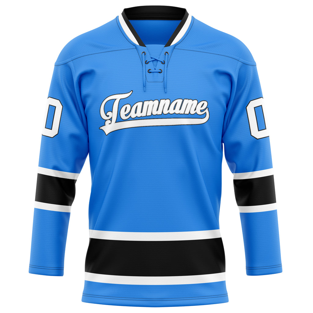 Personalized Powder & Blue Black Solid Colour Hockey Jersey