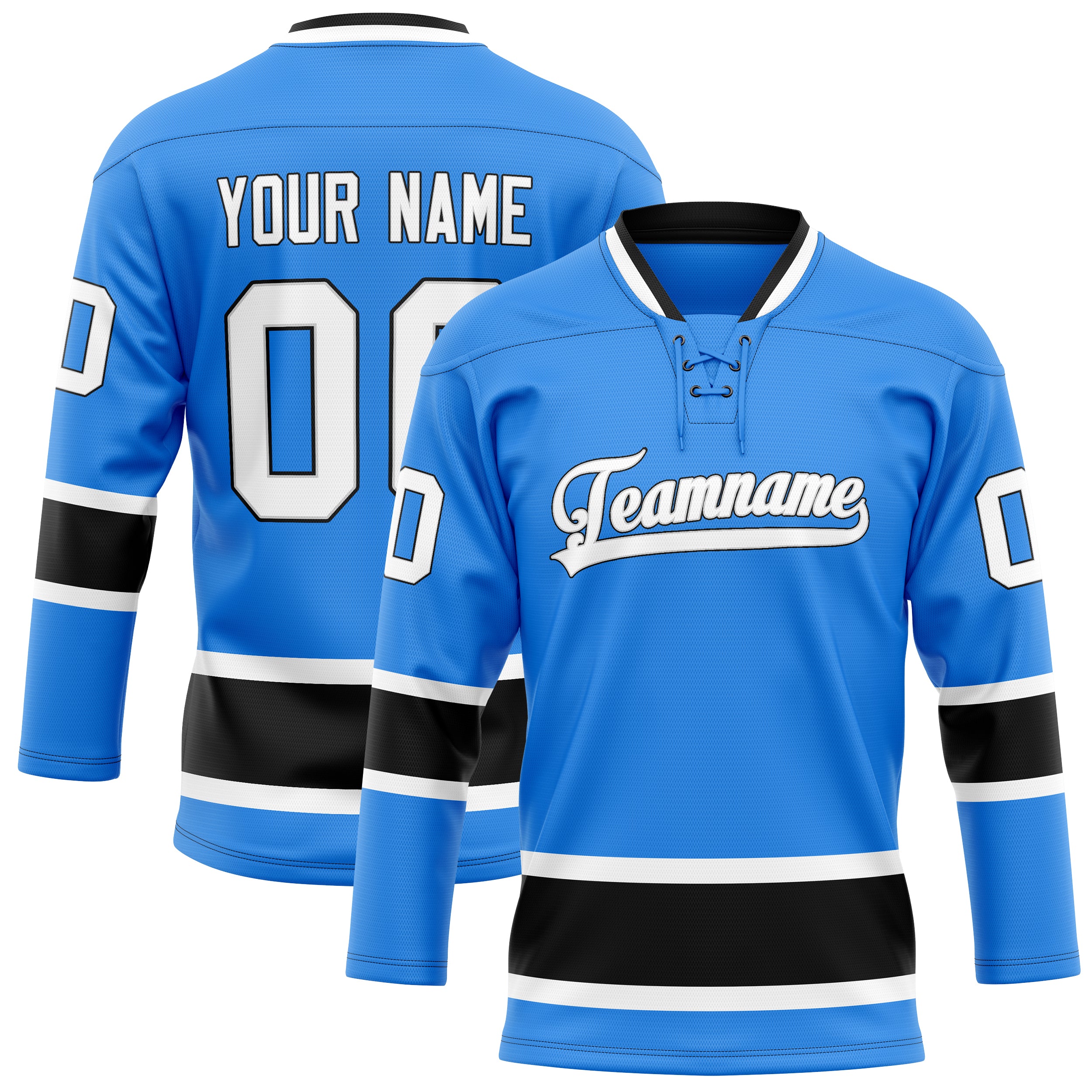 Personalized Powder & Blue Black Solid Colour Hockey Jersey