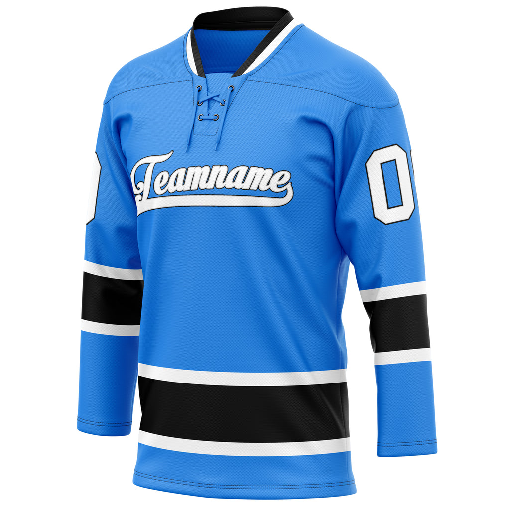 Personalized Powder & Blue Black Solid Colour Hockey Jersey