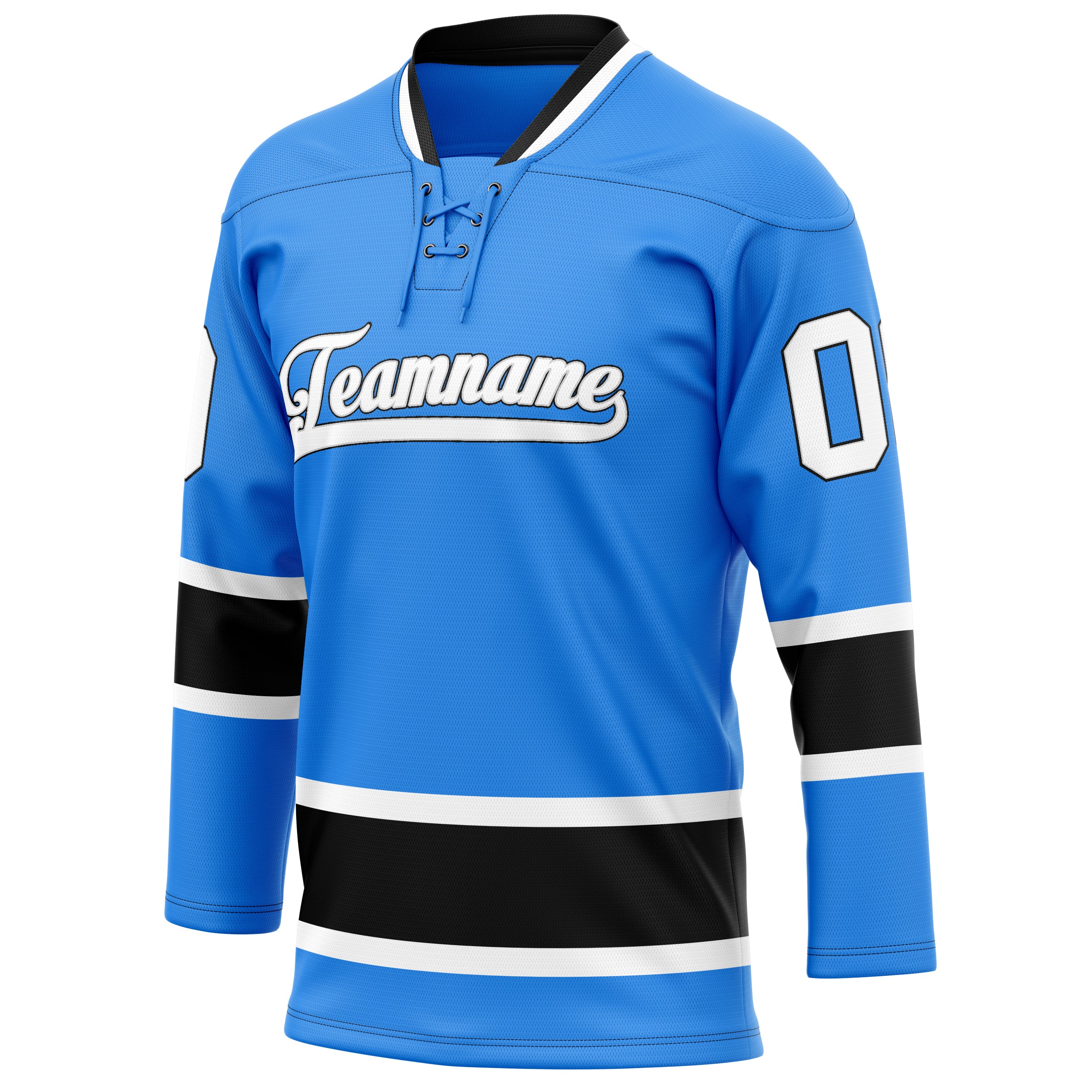 Personalized Powder & Blue Black Solid Colour Hockey Jersey