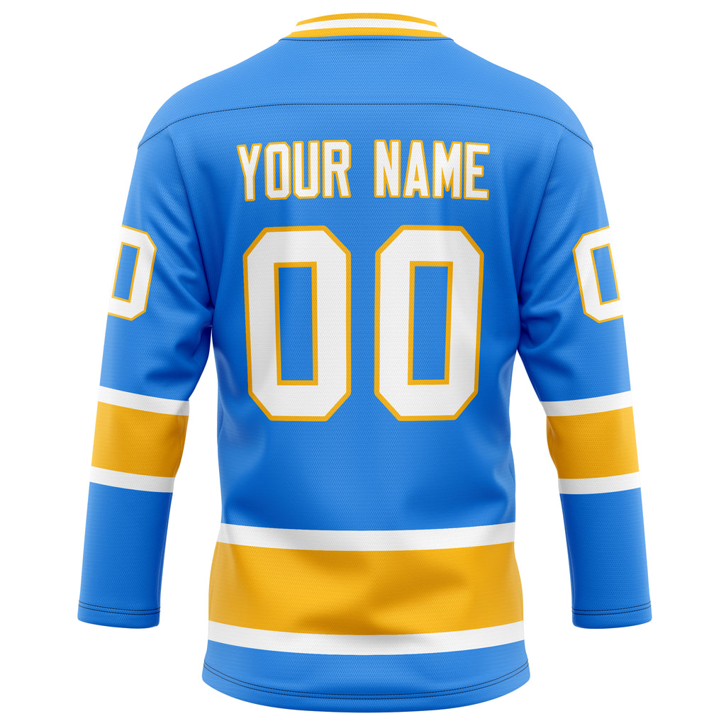Personalized Powder & Blue Gold Solid Colour Hockey Jersey