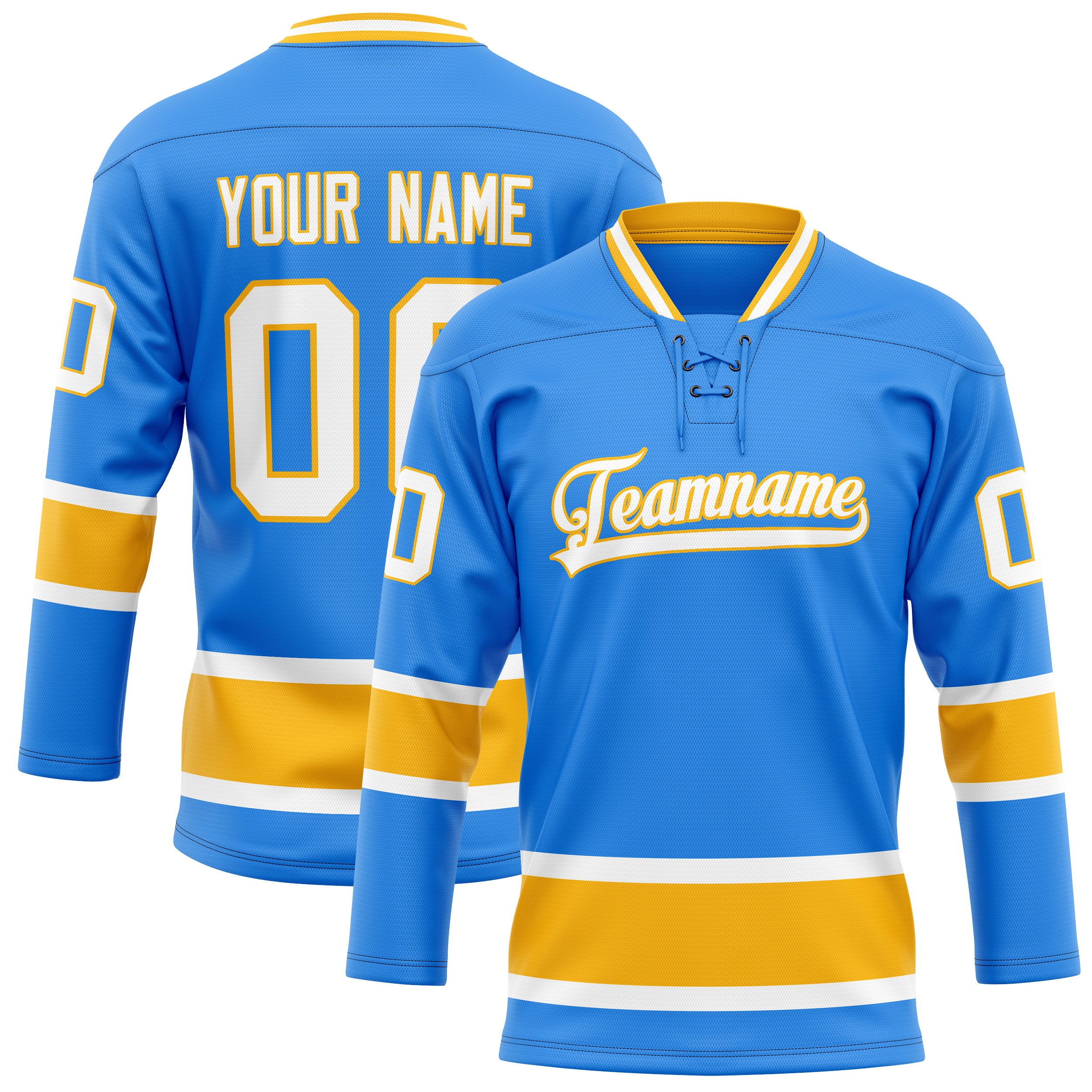 Personalized Powder & Blue Gold Solid Colour Hockey Jersey