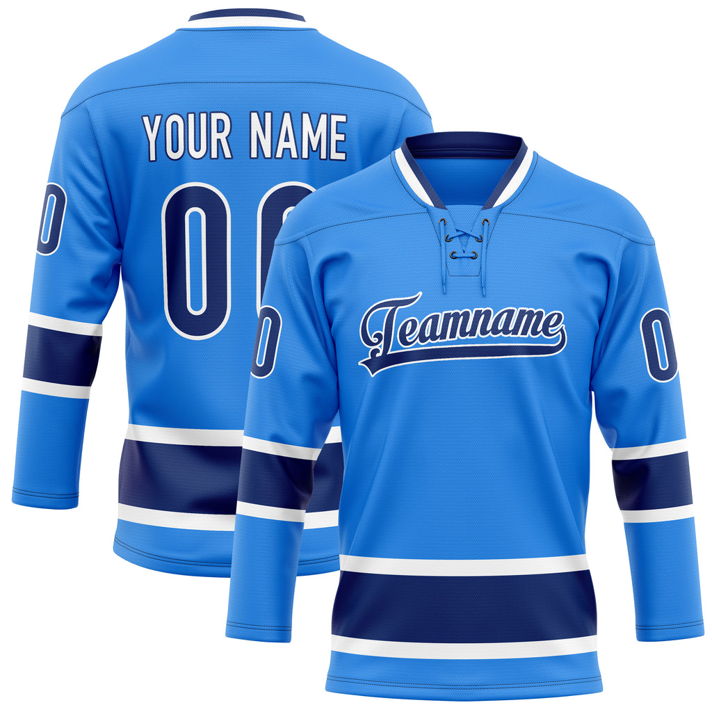 Personalized Powder & Blue Navy Solid Colour Hockey Jersey
