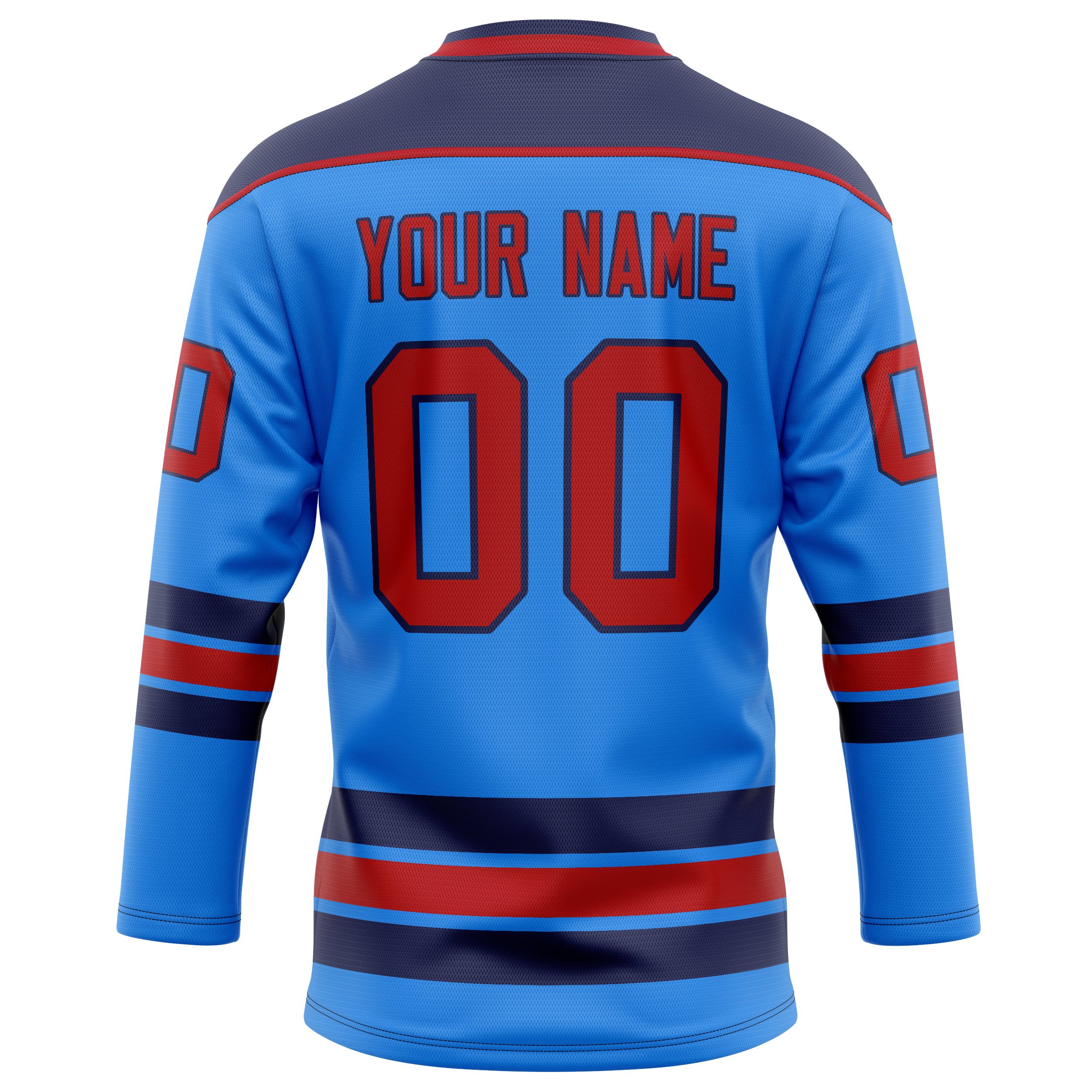 Personalized Powder & Blue Red Solid Colour Hockey Jersey