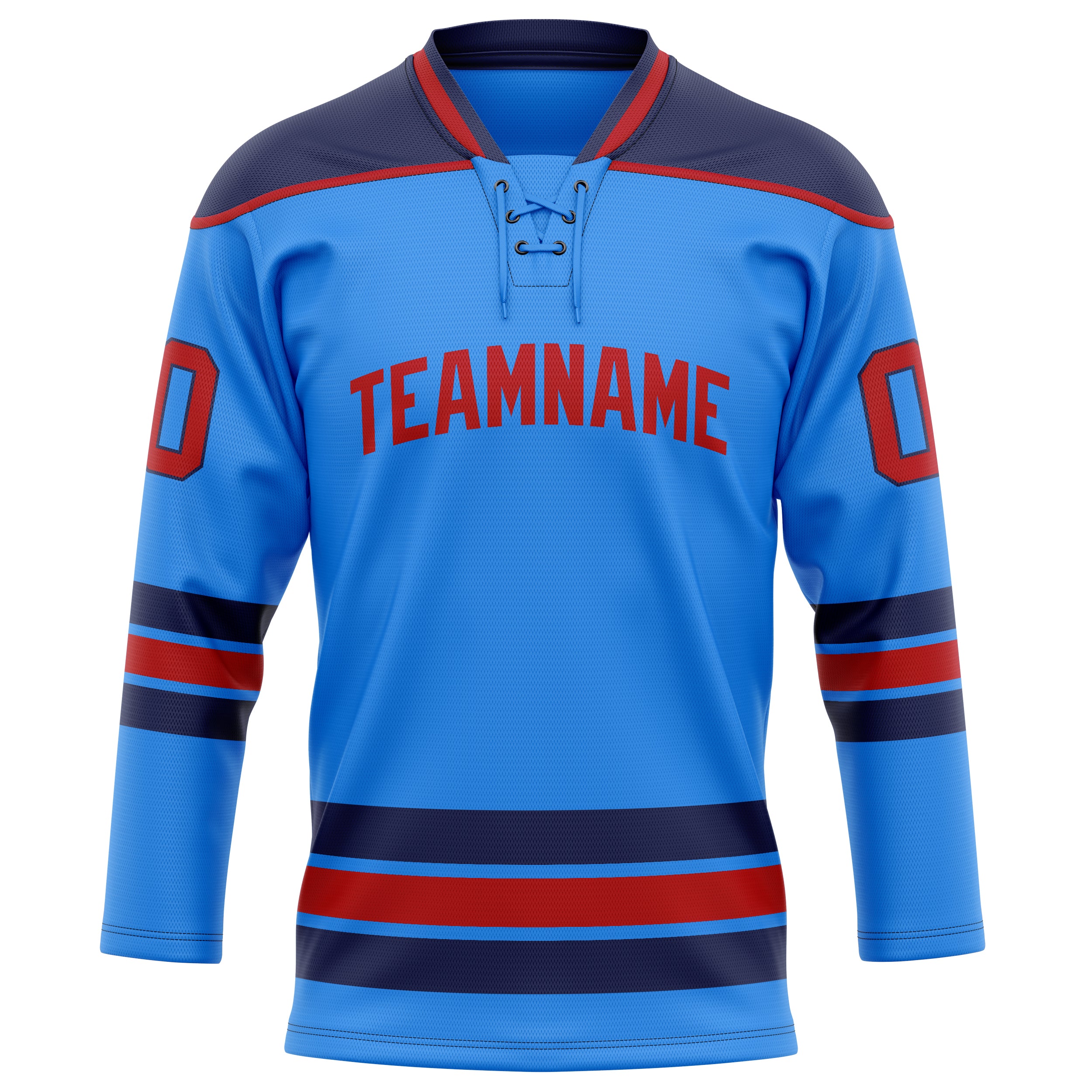 Personalized Powder & Blue Red Solid Colour Hockey Jersey