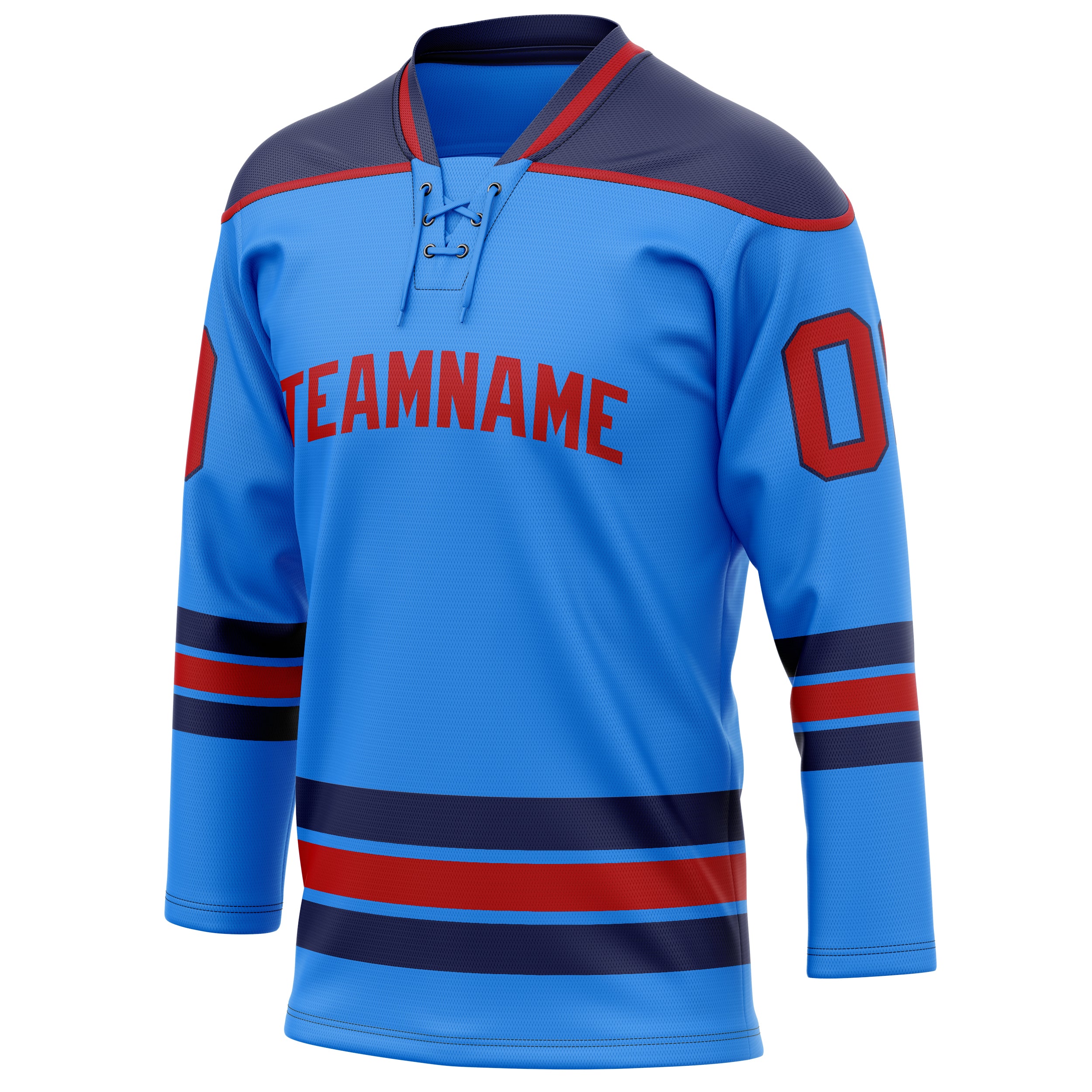Personalized Powder & Blue Red Solid Colour Hockey Jersey