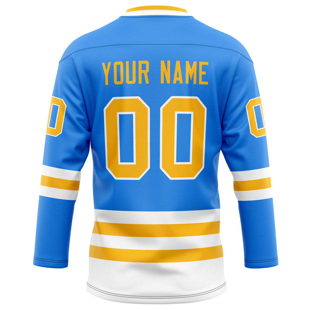 Personalized Powder & Blue Gold Solid Colour Hockey Jersey