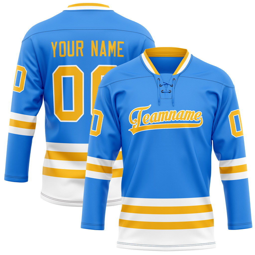 Personalized Powder & Blue Gold Solid Colour Hockey Jersey