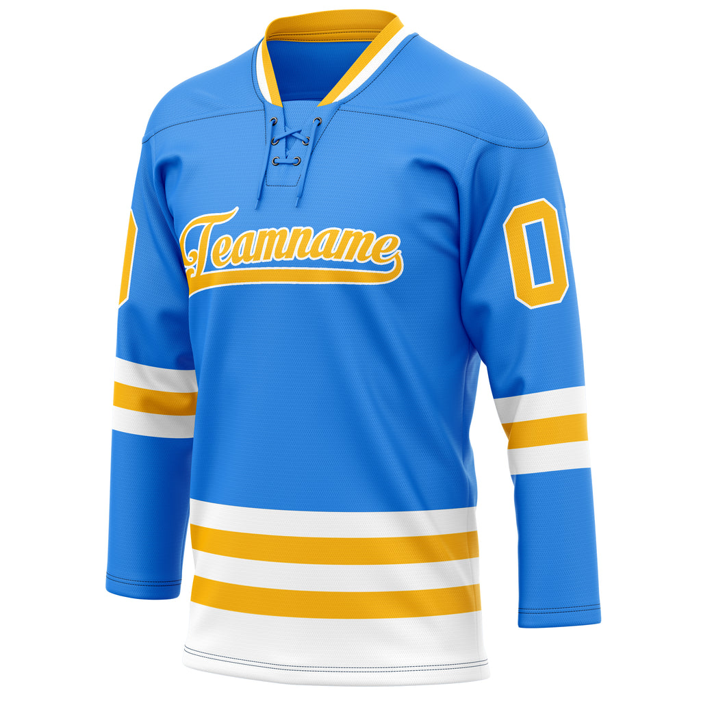 Personalized Powder & Blue Gold Solid Colour Hockey Jersey