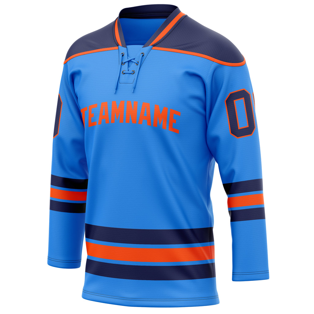 Personalized Powder & Blue Navy Solid Colour Hockey Jersey