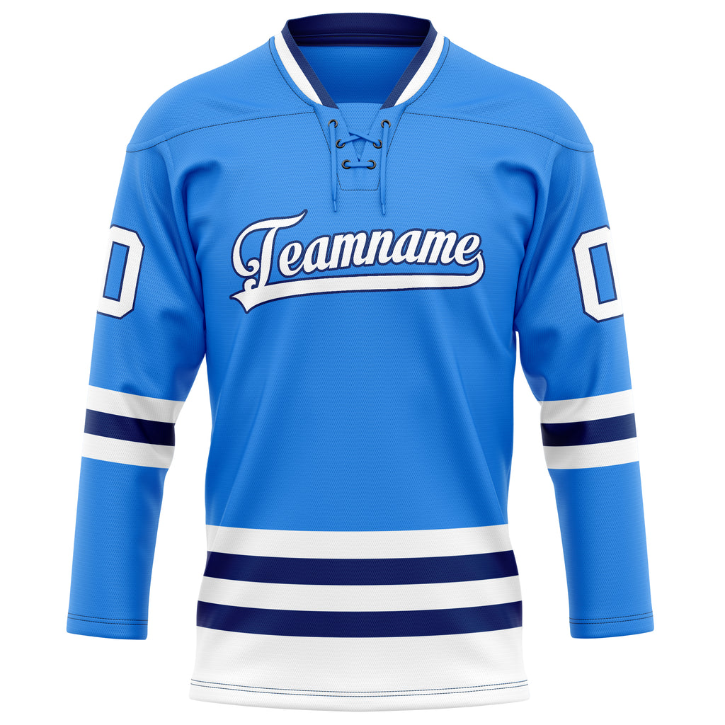 Personalized Powder & Blue Navy Solid Colour Hockey Jersey