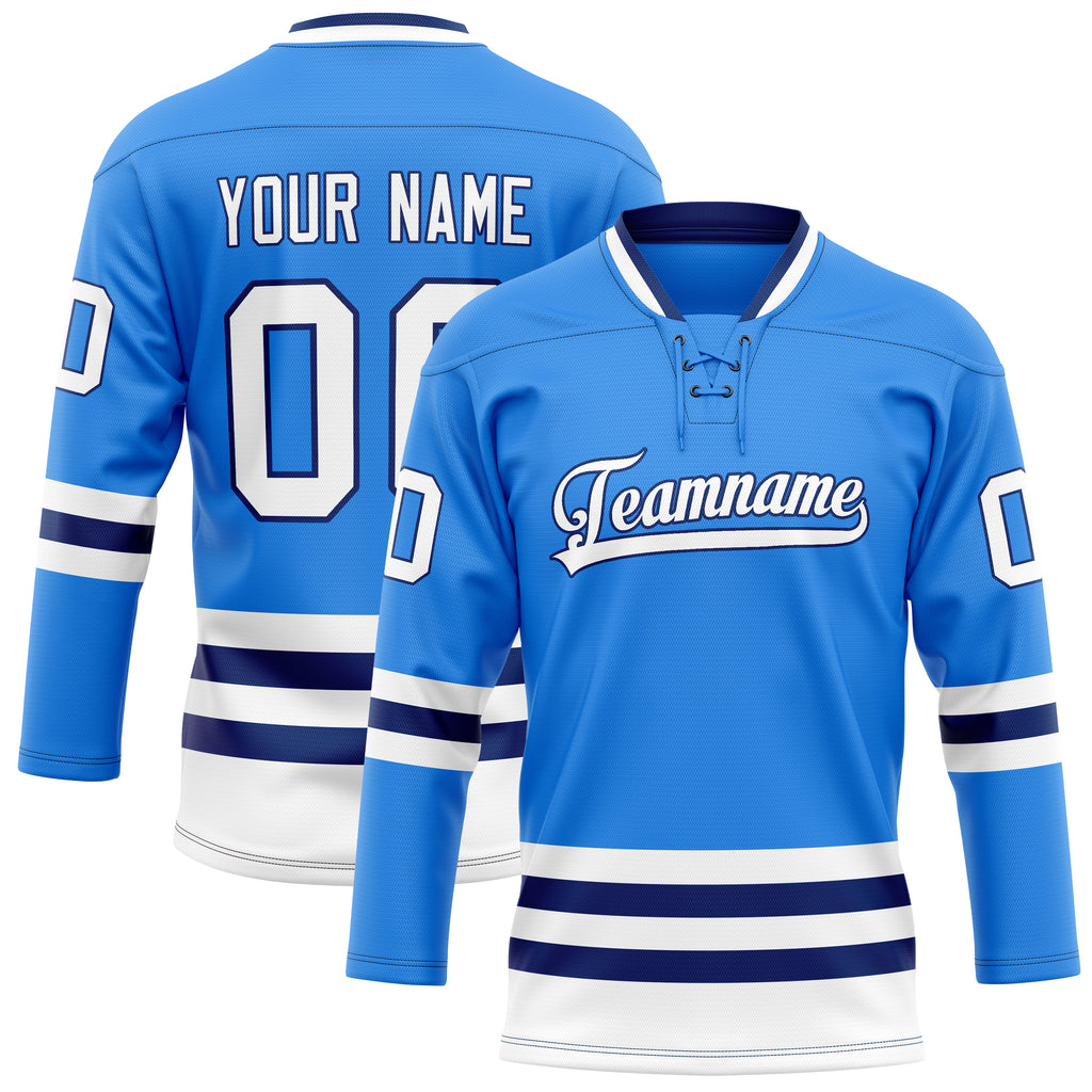 Personalized Powder & Blue Navy Solid Colour Hockey Jersey