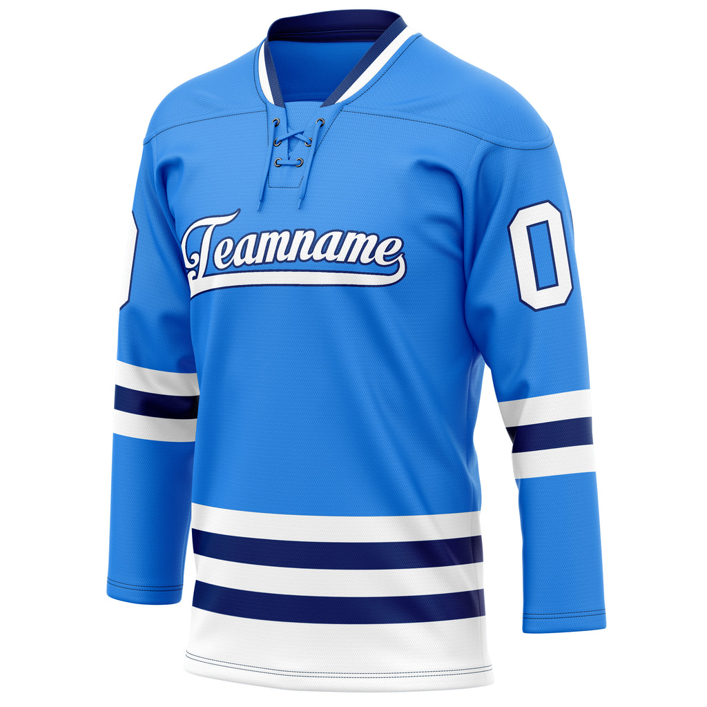 Personalized Powder & Blue Navy Solid Colour Hockey Jersey