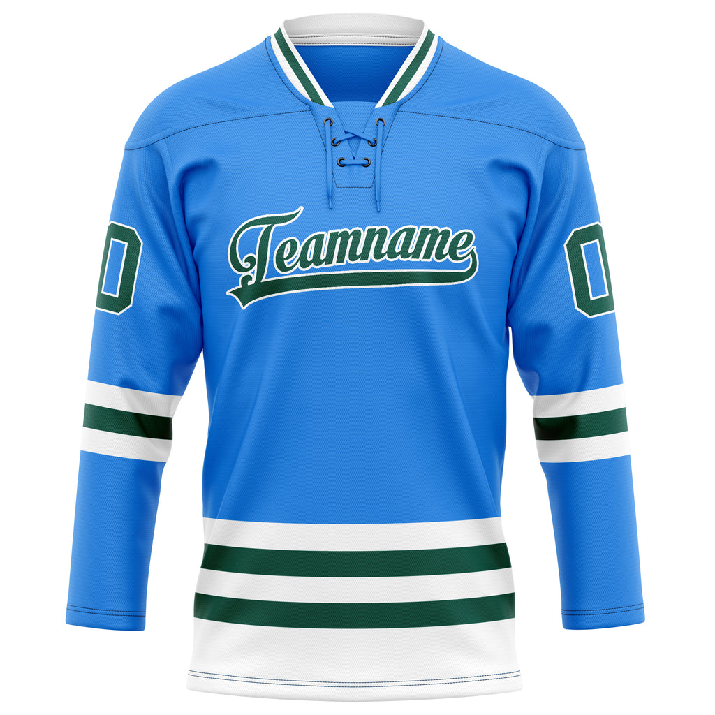 Personalized Powder & Blue Kelly Green Solid Colour Hockey Jersey