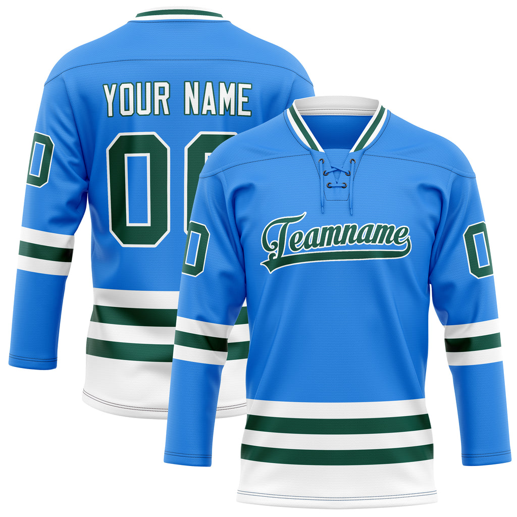 Personalized Powder & Blue Kelly Green Solid Colour Hockey Jersey