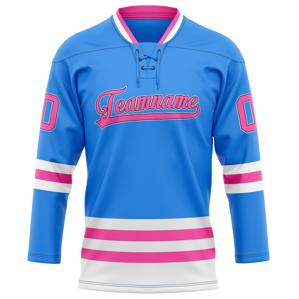Personalized Powder & Blue Pink Solid Colour Hockey Jersey