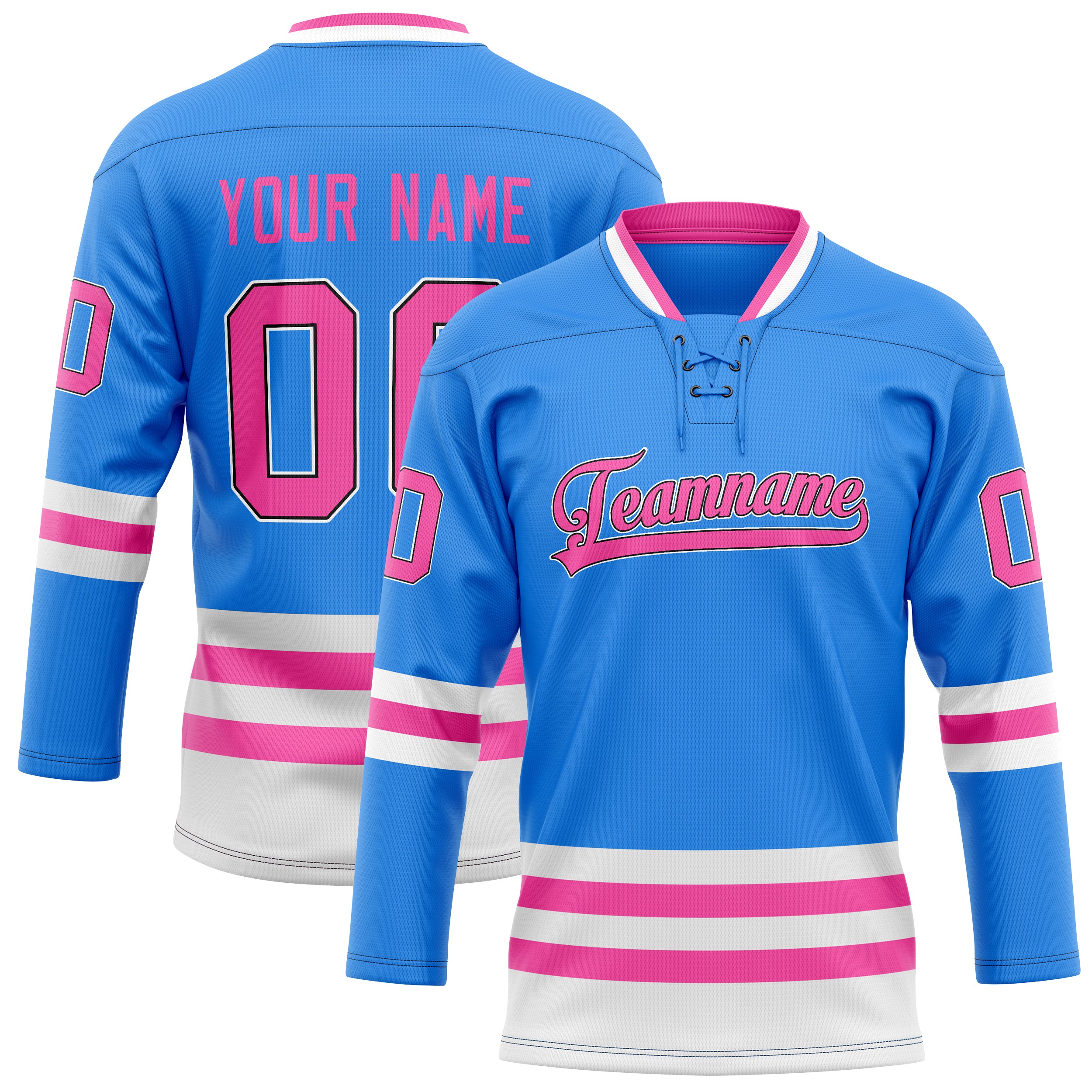 Personalized Powder & Blue Pink Solid Colour Hockey Jersey