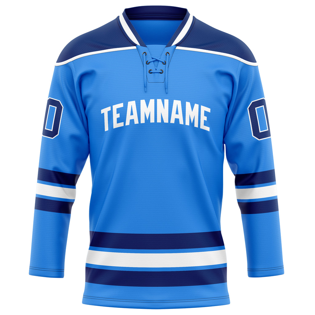 Personalized Powder & Blue Navy Solid Colour Hockey Jersey
