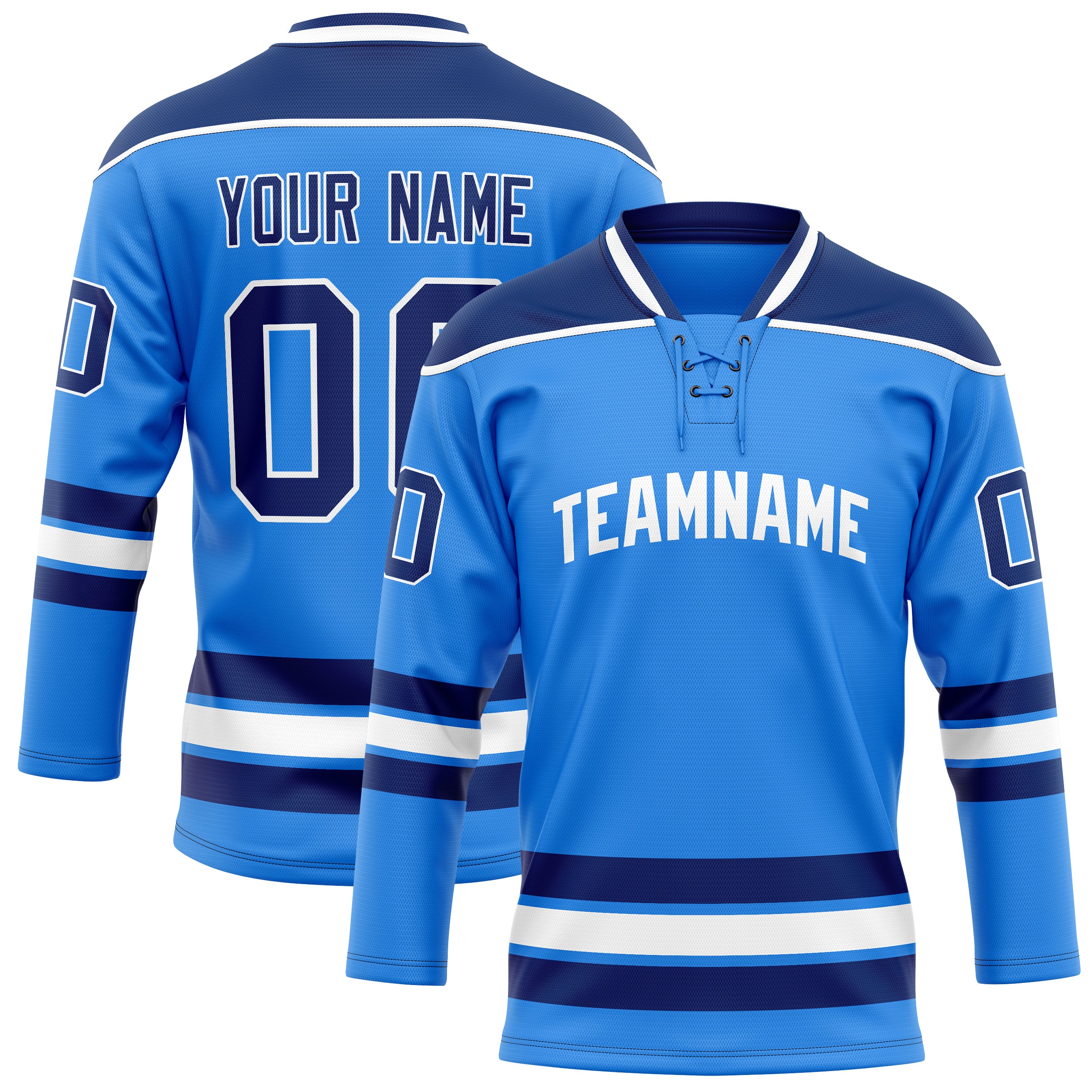 Personalized Powder & Blue Navy Solid Colour Hockey Jersey