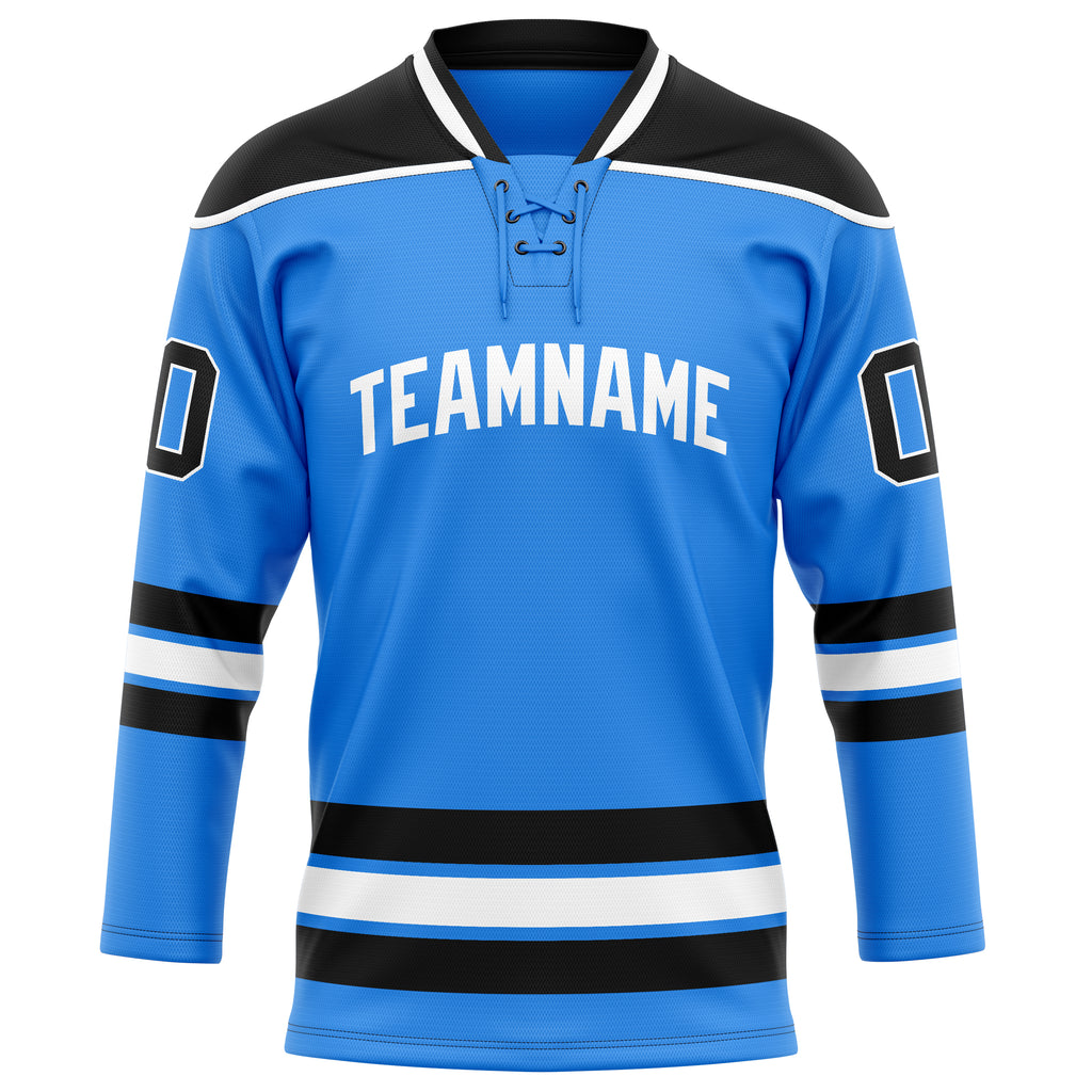 Personalized Powder & Blue Black Solid Colour Hockey Jersey