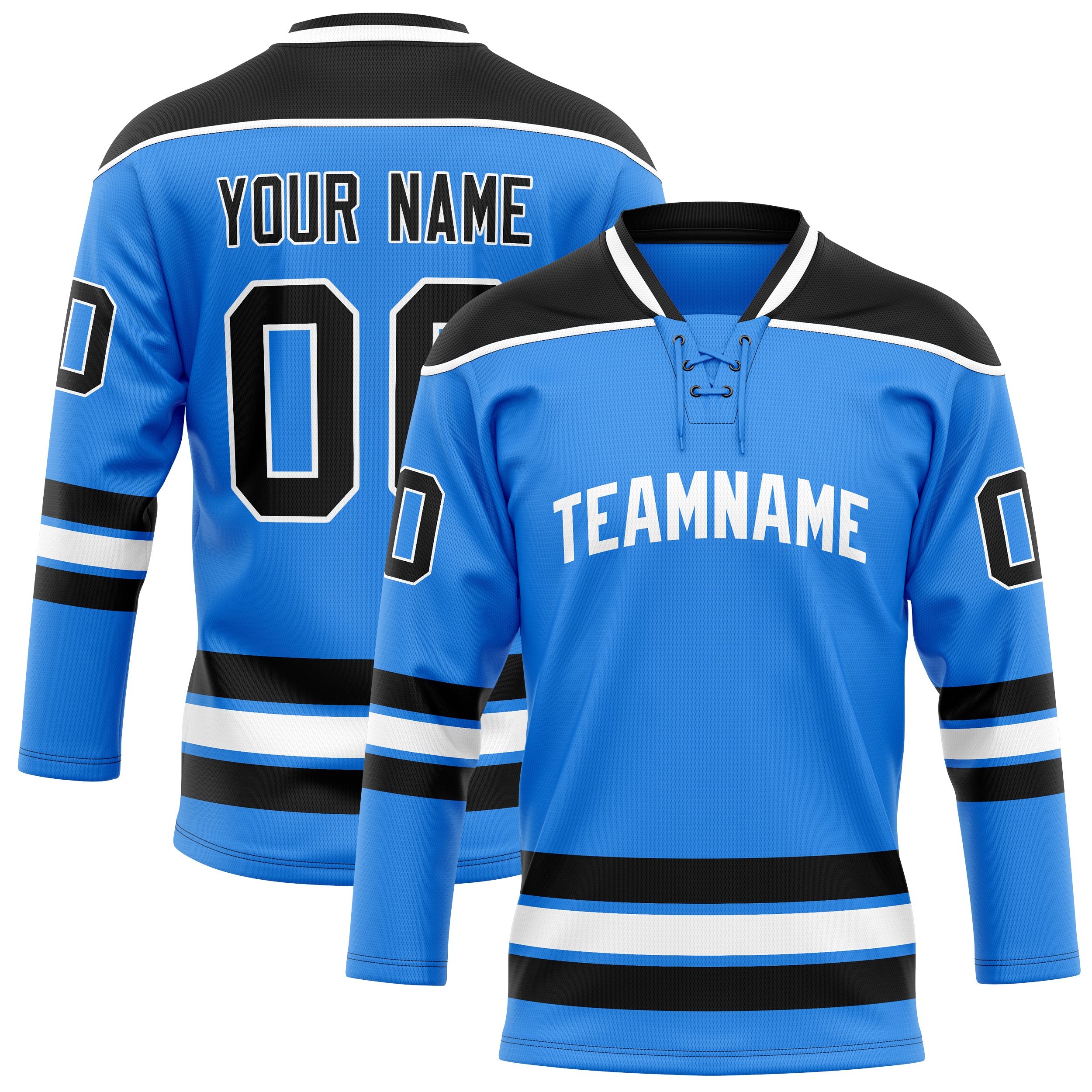 Personalized Powder & Blue Black Solid Colour Hockey Jersey