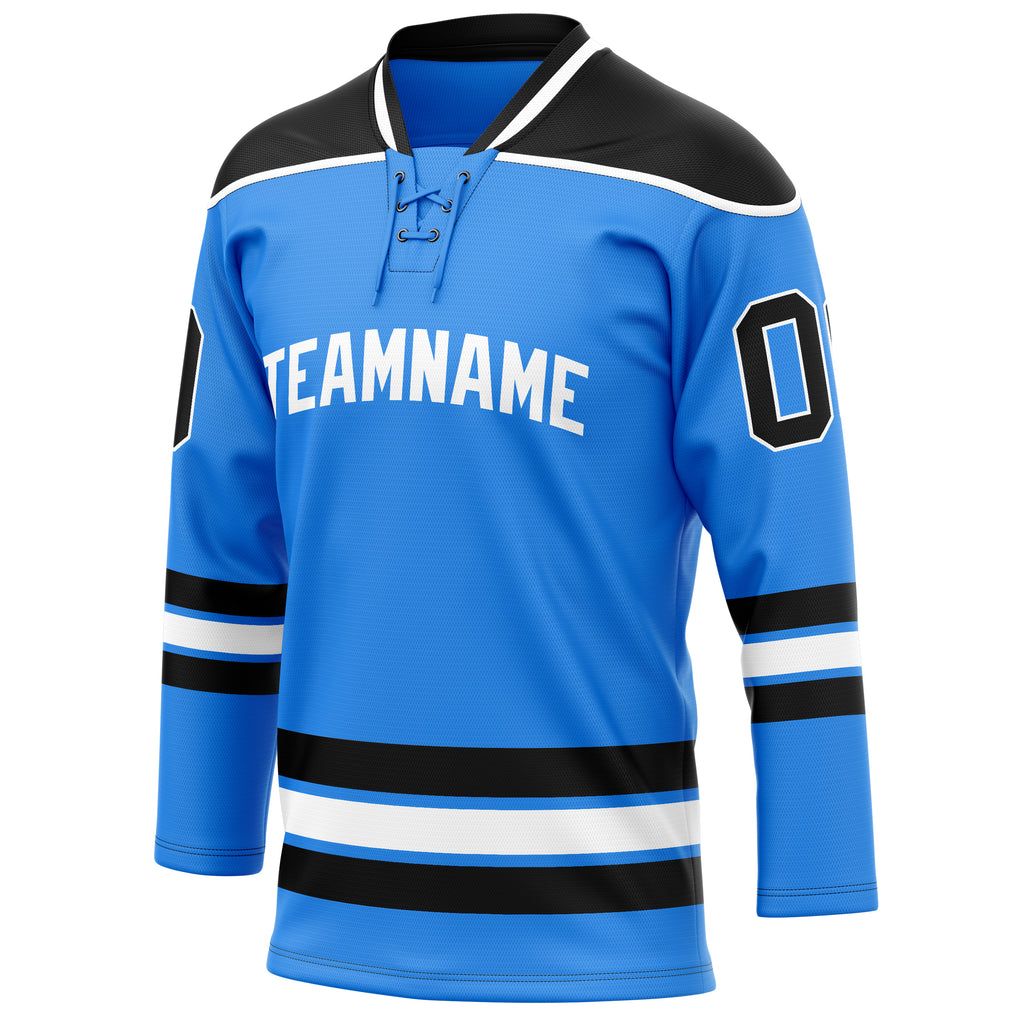 Personalized Powder & Blue Black Solid Colour Hockey Jersey